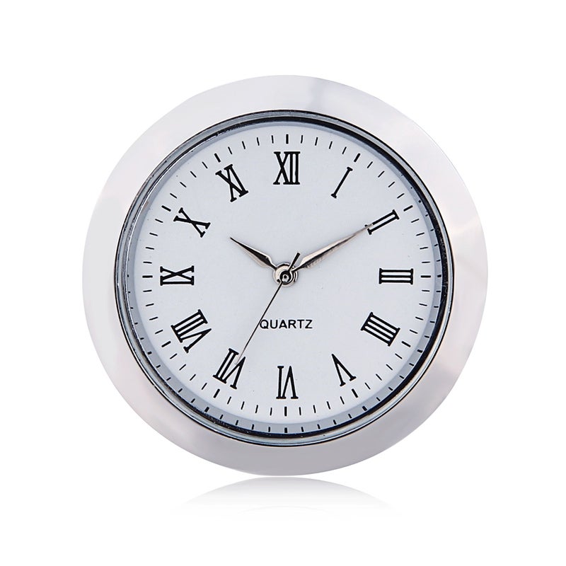 ShoppeWatch Mini Clock Insert 1 7/16" (35mm) Quartz Movement | Miniature Clock Face Insert | Small Round Fit Up White Face Silver Tone Bezel Roman Numerals CK097SL - Image 1